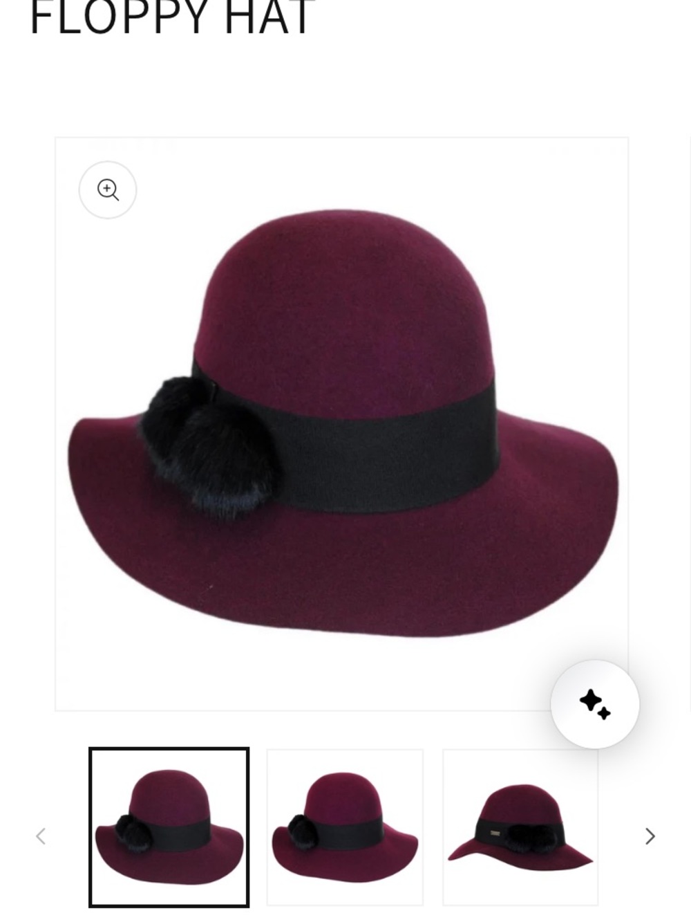 Betmar Burgundy Floppy Wool Hat with Black Band and Poms